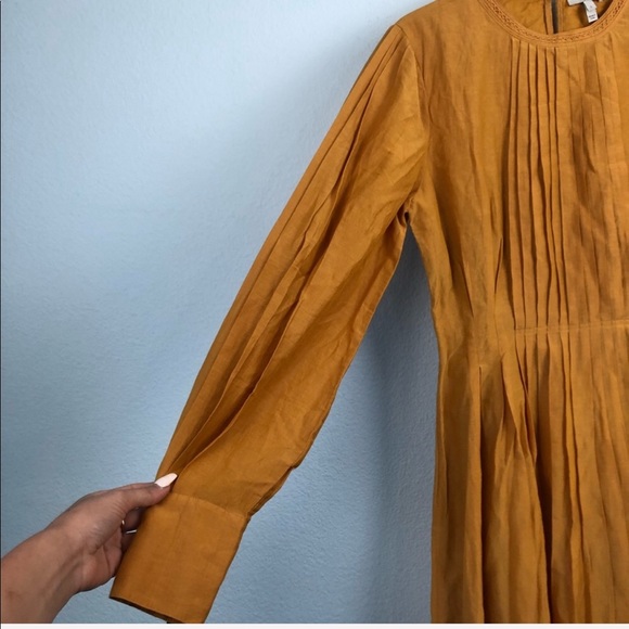 Joie Long Sleeve Pleated Mini Dress Mustard Yellow - Picture 4 of 7